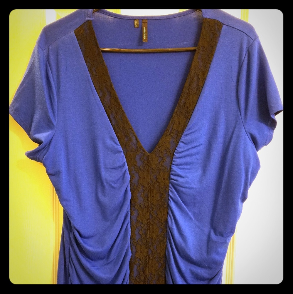 Maurices blue top with black lace detail top